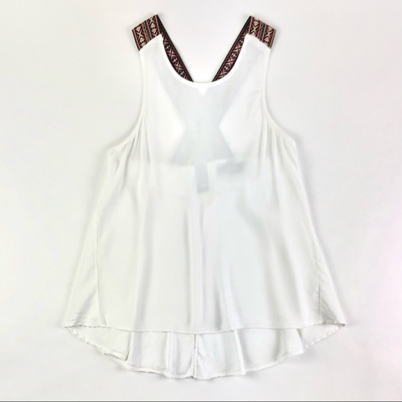MOD Boutique Woven Embroidery Criss Cross Flounce Tank - Picture 1 of 6